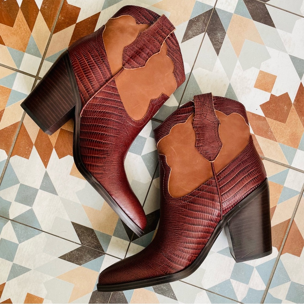 Marc Fisher Gone Western Brown Stacked Heel Western Bootie, Sz 9